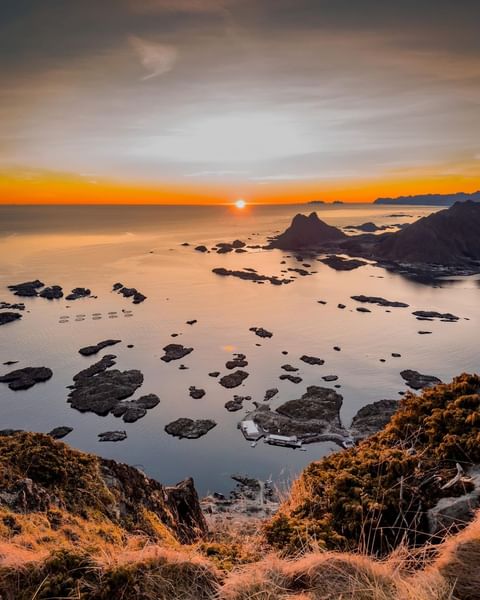 The sun is low all over the north, bathing the landscape in gold. 

1. Climbing a Lofoten hill gives you new horizons. @pedersen_95 did
2. The last of the sun in Alta, before it disappears the next few days. @holmenhusky.no was out training their dogs, and @visitalta shared
3. As there is little snow, one can still climb a mountain at mid-day. @mittlivute did, and was richly rewarded
4. Driving across the vast Finnmarksvidda Mountain Plateau is a golden moment, and @tereseem was delayed because of all the photos she had to take
5. A fjord in Helgeland in the glow on the low sunset photographed by @isakbrun 
6. Farewell sun, says @elinoverland in Kirkenes
