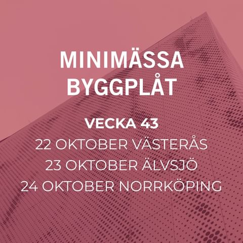 Dags för höstens första minimässor inom byggplåt. Under vecka 43 deltar flera av våra leverantörer på minimässor hos Bevego, Västerås, Älvsjö och Norrköping. Kika in på bevego.se för att anmäla dig. 😀