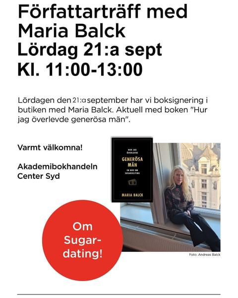 Träffa @kaffe.flickan Maria Balck på lördag 21/9 klockan 11:00 - 13:00 hos @akademibokhandeln center syd
