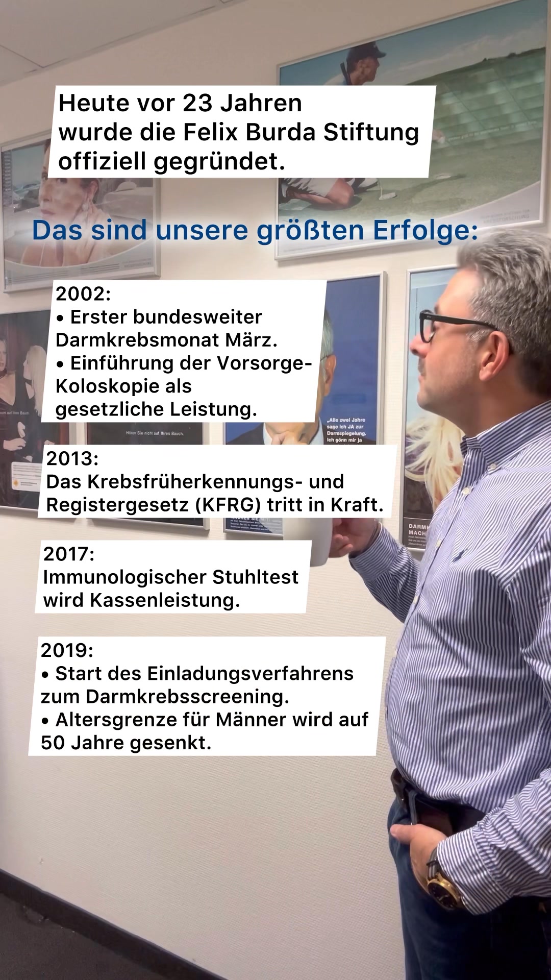 Am 5.11.2001 wurde die Felix Burda Stiftung offiziell, juristisch, gegründet. Christa Maar hatte aber schon Monate vorher mit ihrer Arbeit unter dem Namen „Felix Burda Stiftung“ begonnen. Kurz nach dem Tod von Felix am 25.02.2001 startete sie im März die erste Konferenz mit internationalen Wissenschaftlern. Ergebnis: Die „Münchner Erklärung“, das erste Manifest zur Prävention von Darmkrebs. ✊🏻#darmkrebs #darmkrebsvorsorge #gesundheit #stiftung #burdabewegt #burdaingoodcompany